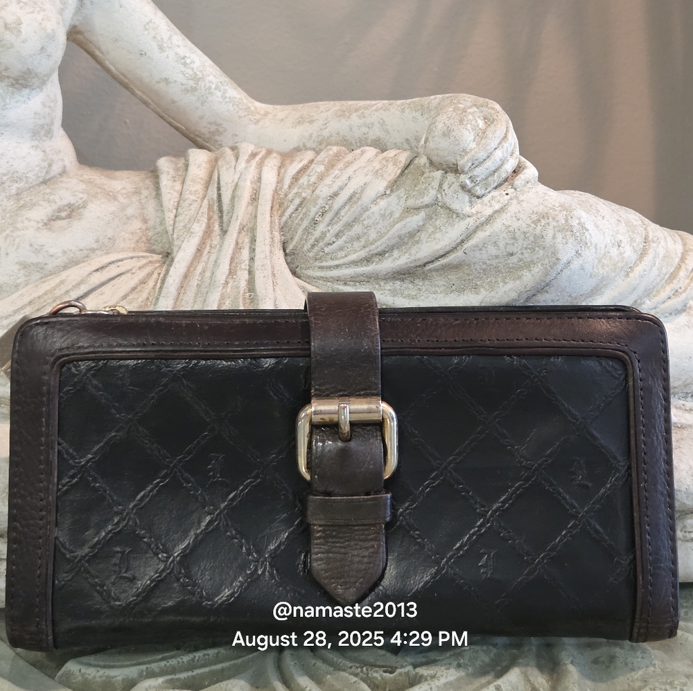 L.A.M.B. Gwen Stefani Brown Leather Monogram Wallet Designer Luxury #166